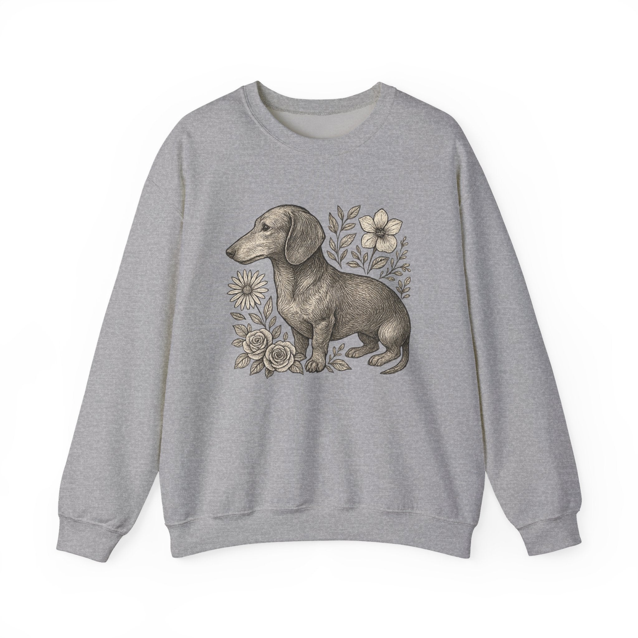 Dachshund Floral Crewneck Sweatshirt — Vintage Dachshund Illustration