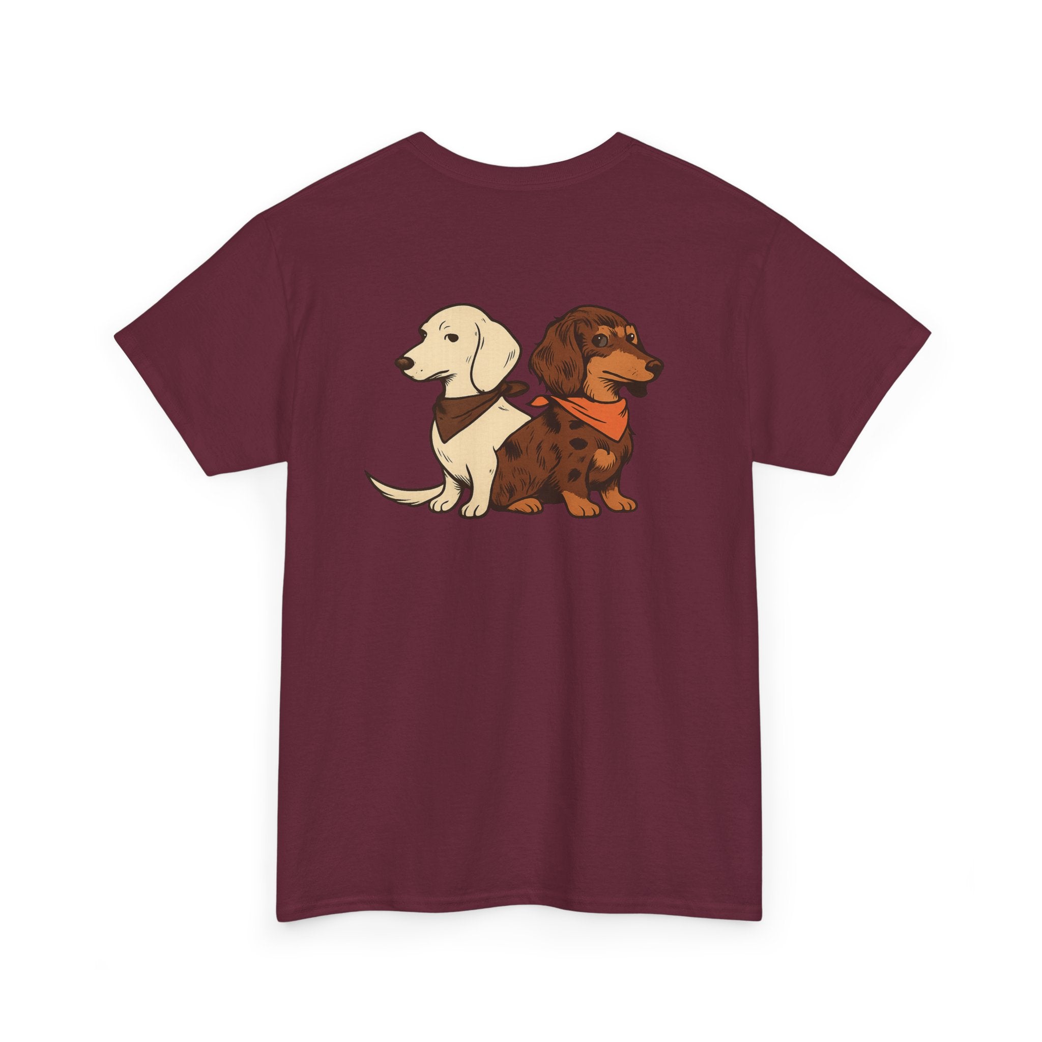 Dachshund Besties T-Shirt – Cute Back Graphic of Two Wiener Dogs ("Dachshund, Doxie" style)