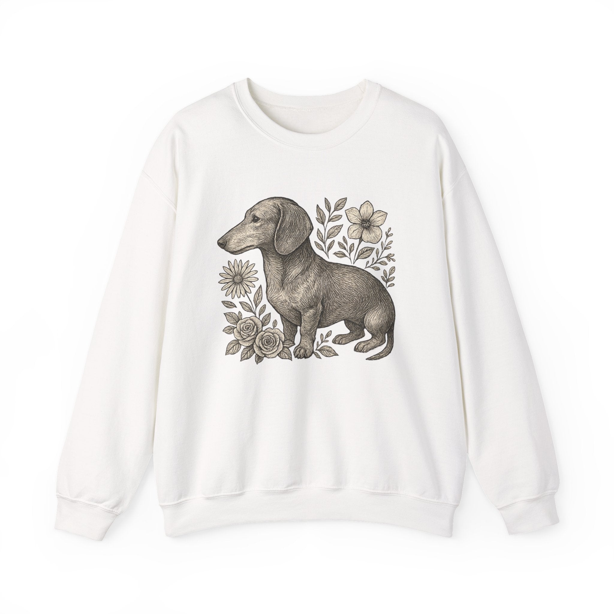 Dachshund Floral Crewneck Sweatshirt — Vintage Dachshund Illustration