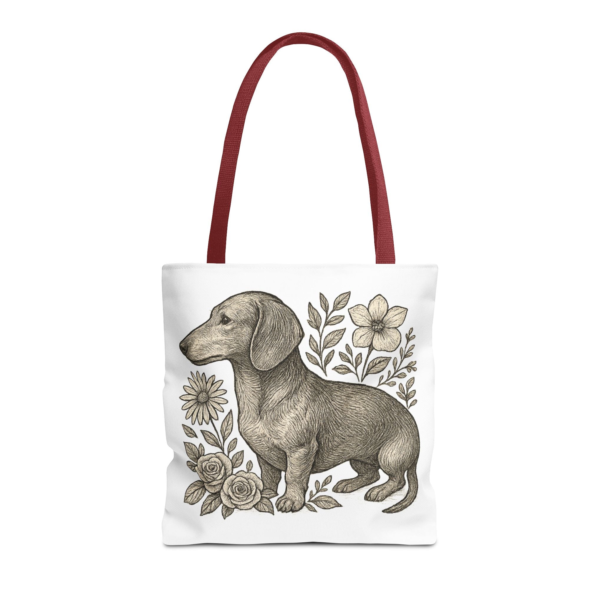 Dachshund Floral Tote Bag — Vintage Dog Illustration Canvas Tote