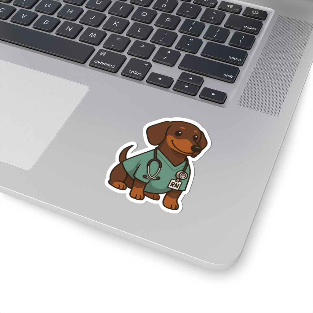 Dachshund Nurse Sticker — Cute RN Dog Kiss-Cut Vinyl Decal for Nurses, Laptops & Scrubs