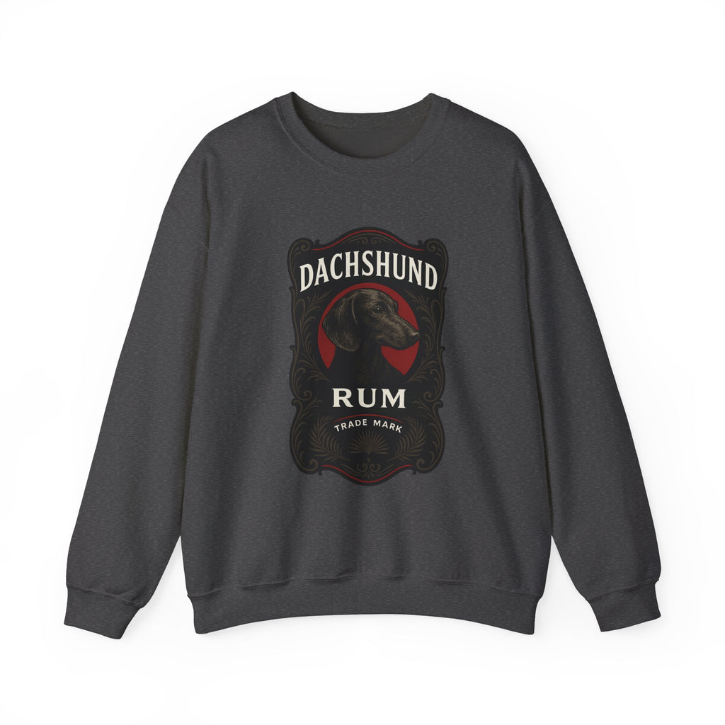 Dachshund Rum Crewneck Sweatshirt — Vintage Dog Label Graphic