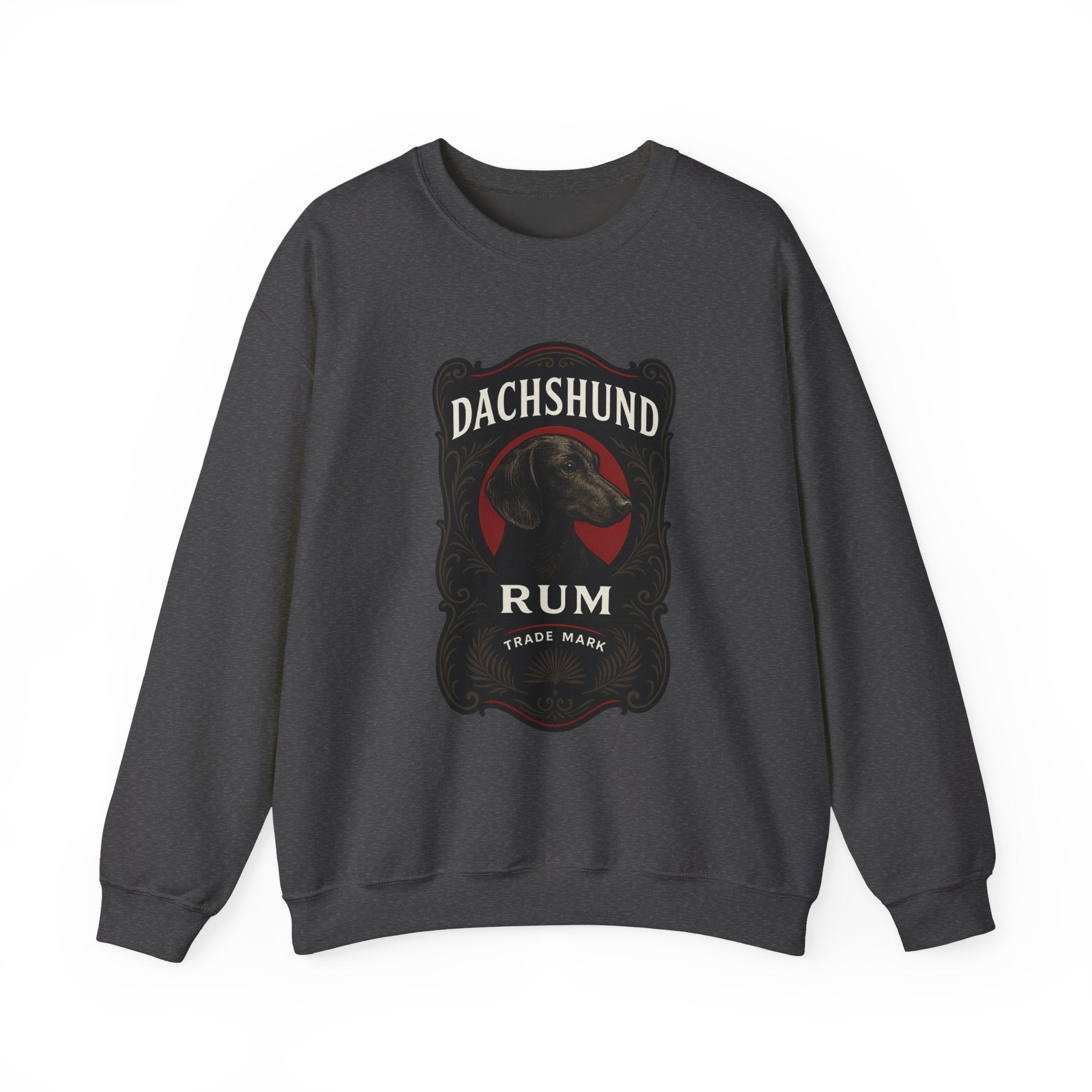 Dachshund Rum Crewneck Sweatshirt — Vintage Dog Label Graphic