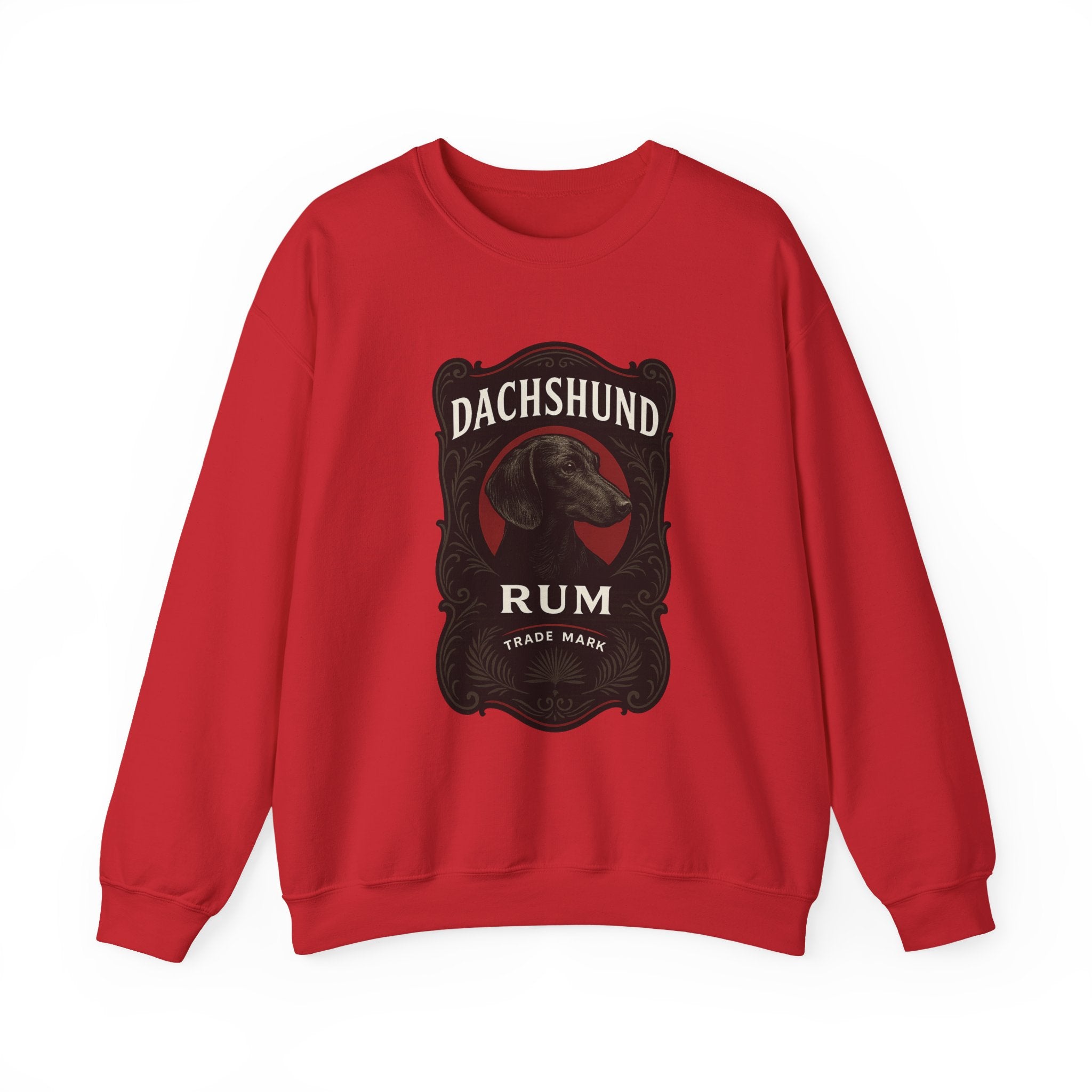 Dachshund Rum Crewneck Sweatshirt — Vintage Dog Label Graphic
