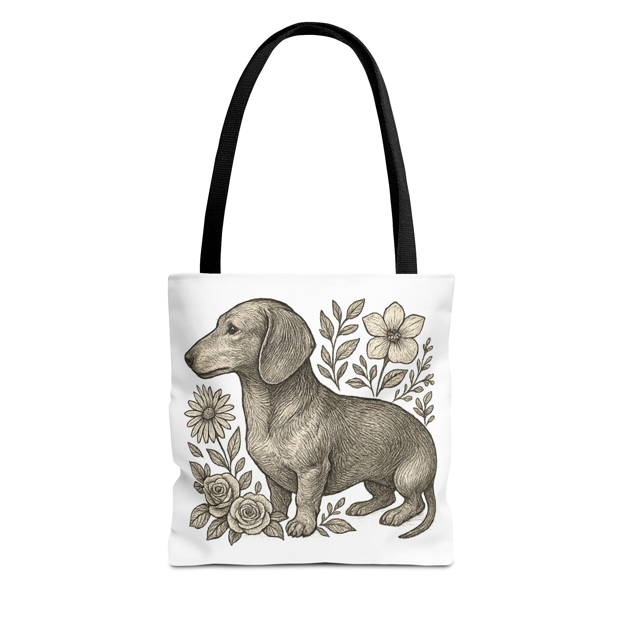 Dachshund Floral Tote Bag — Vintage Dog Illustration Canvas Tote