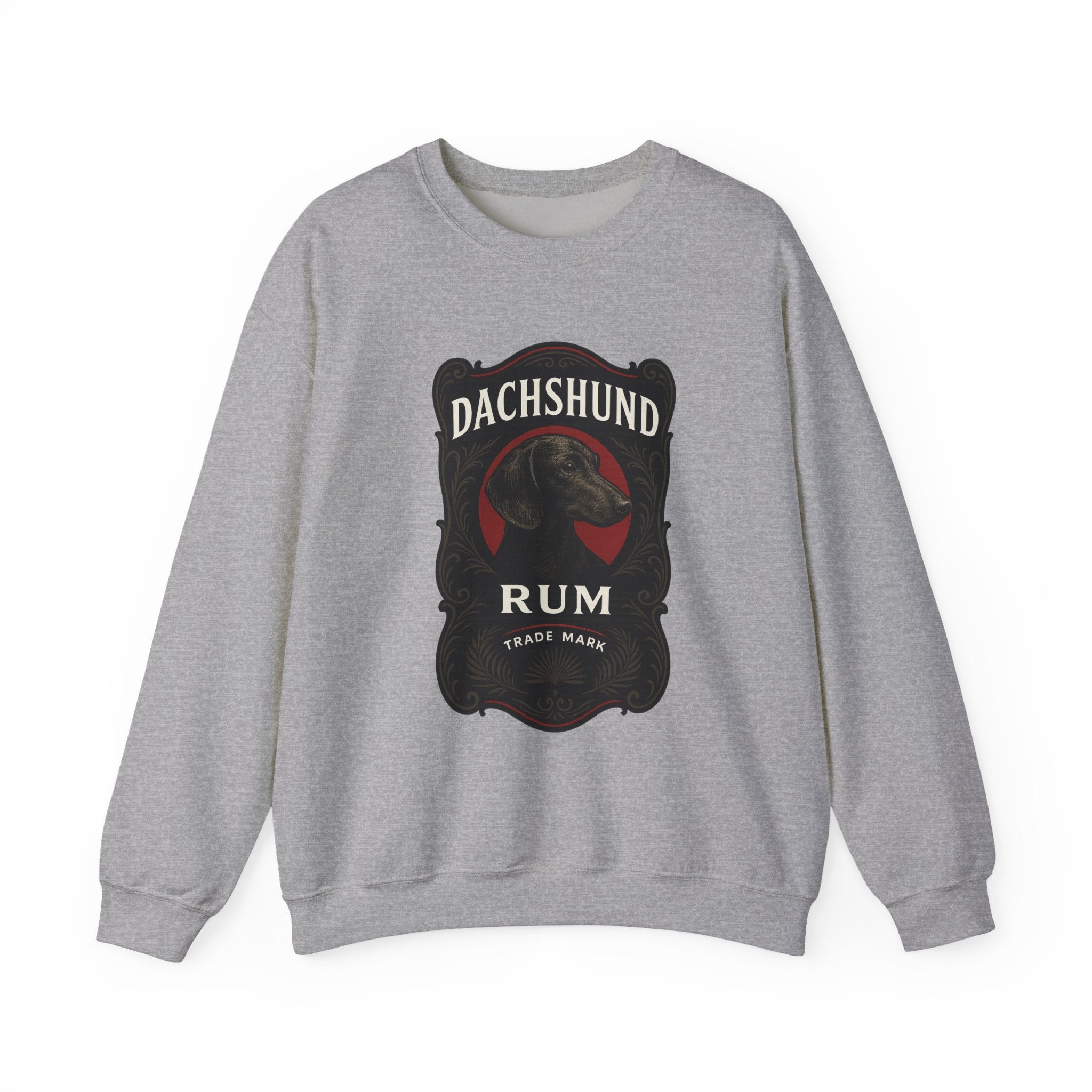 Dachshund Rum Crewneck Sweatshirt — Vintage Dog Label Graphic