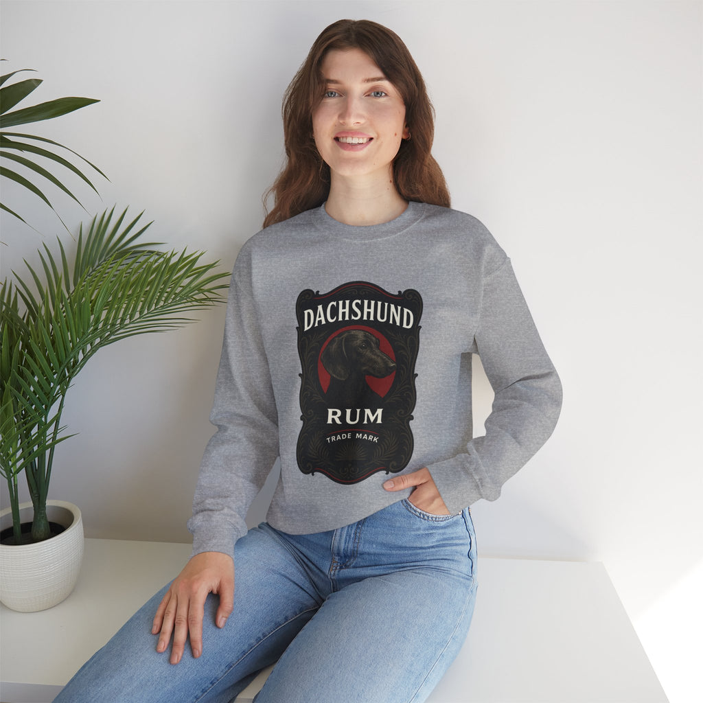 Dachshund Rum Crewneck Sweatshirt — Vintage Dog Label Graphic