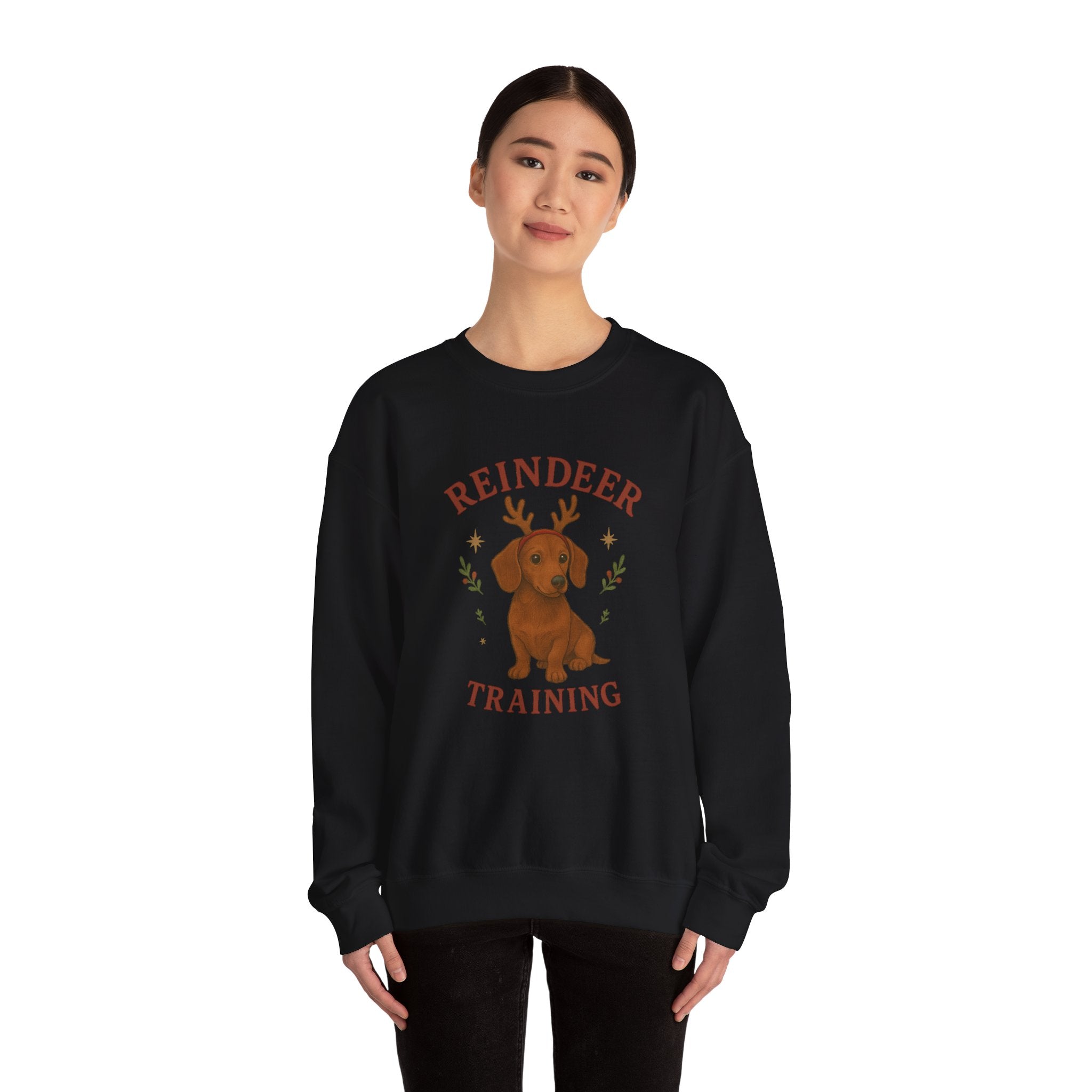 Cute Dachshund with Antlers Holiday Crewneck