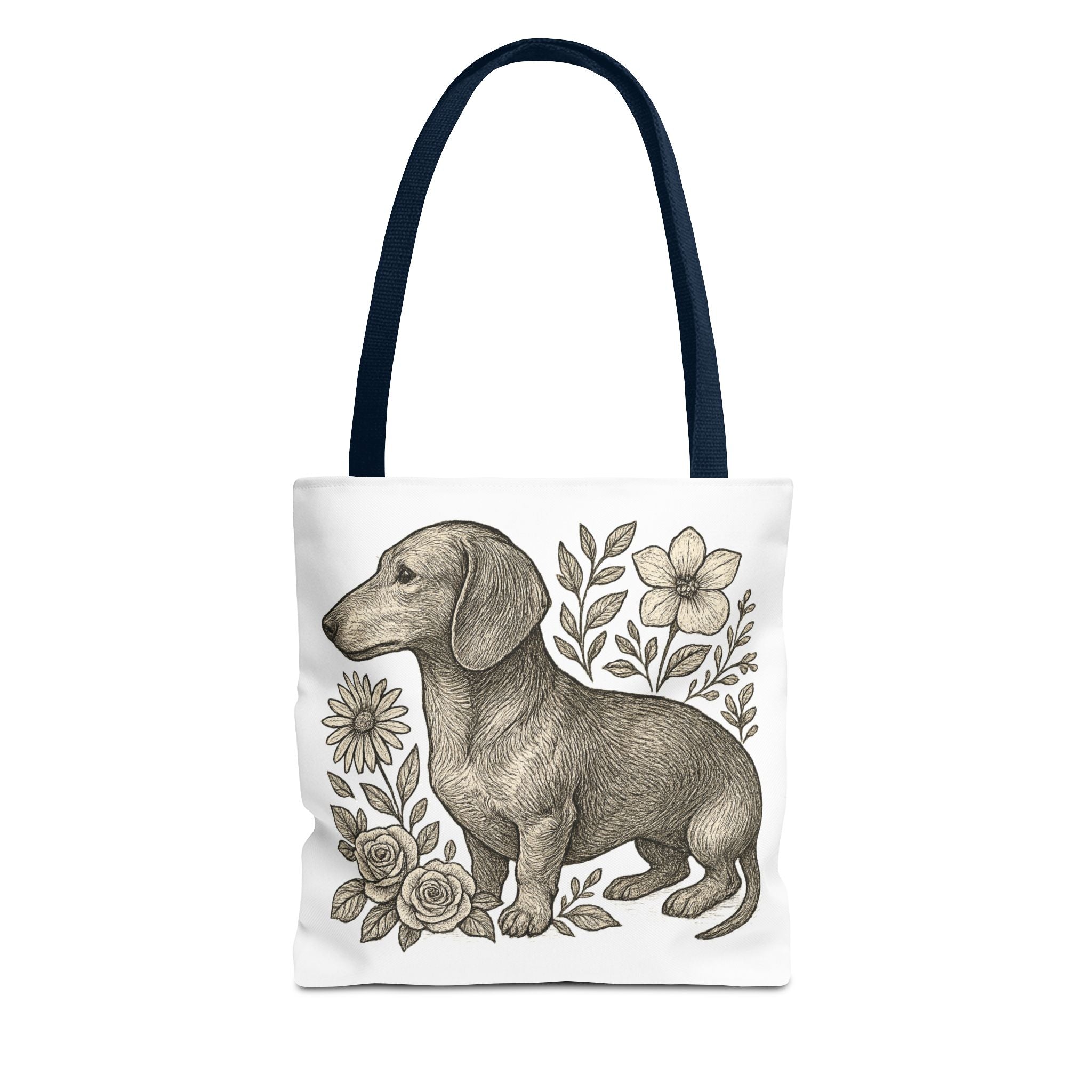 Dachshund Floral Tote Bag — Vintage Dog Illustration Canvas Tote