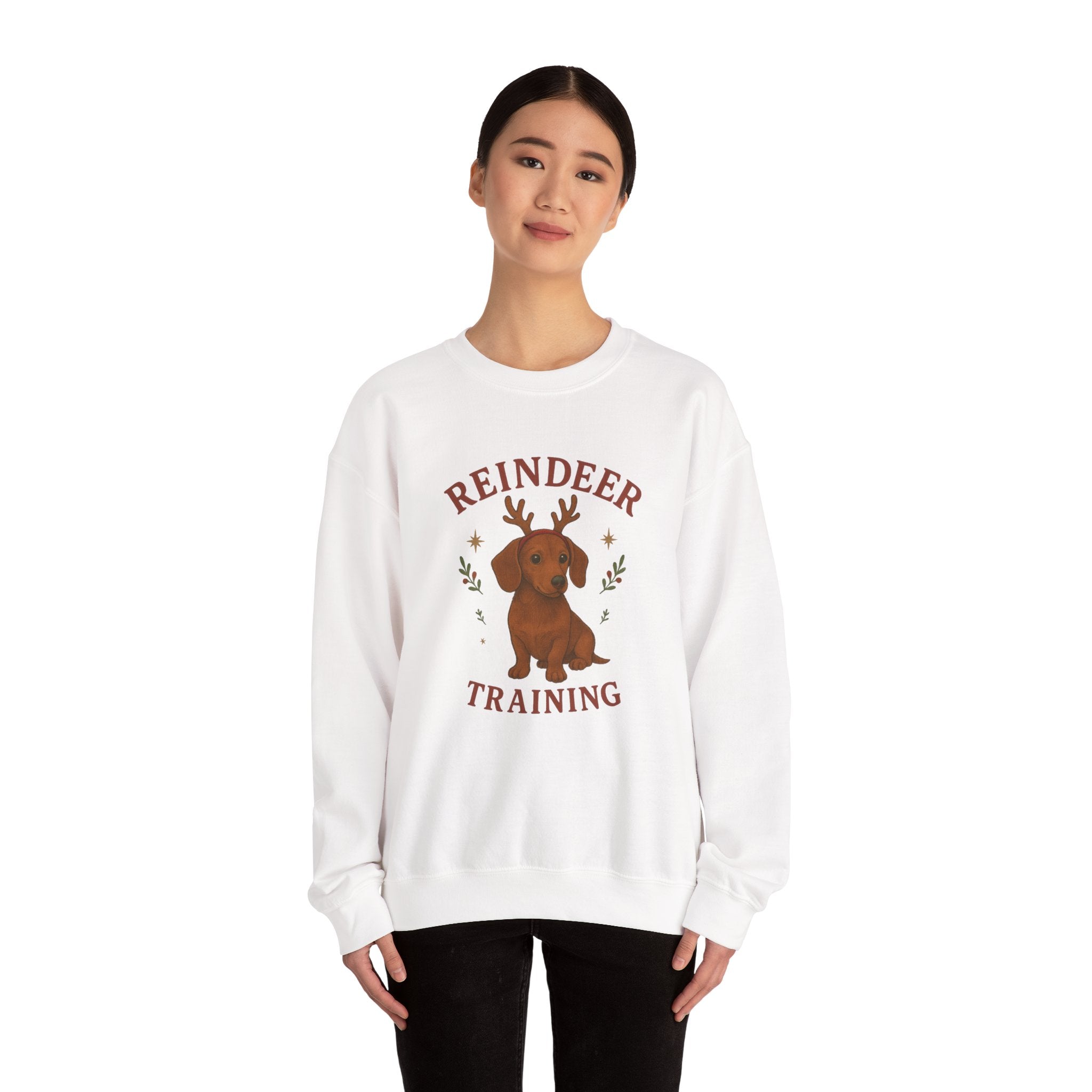 Cute Dachshund with Antlers Holiday Crewneck