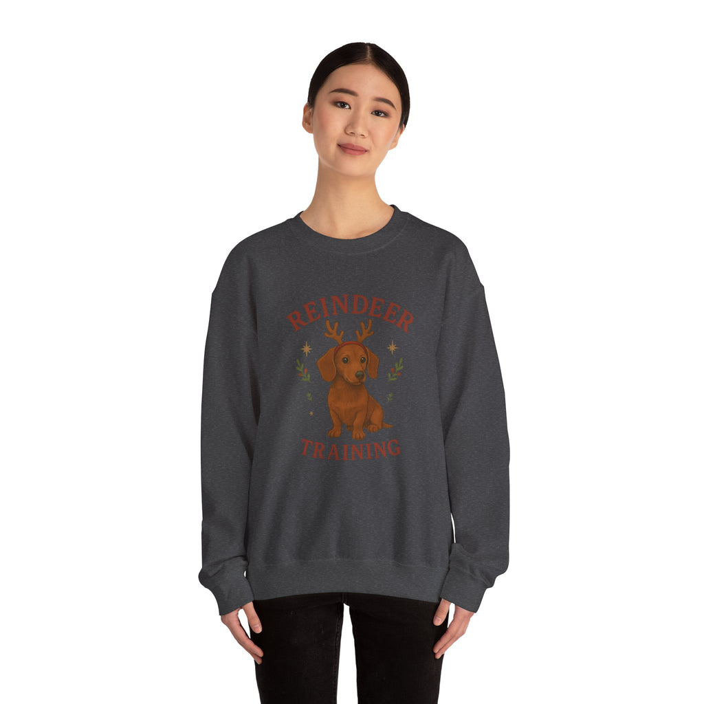 Cute Dachshund with Antlers Holiday Crewneck