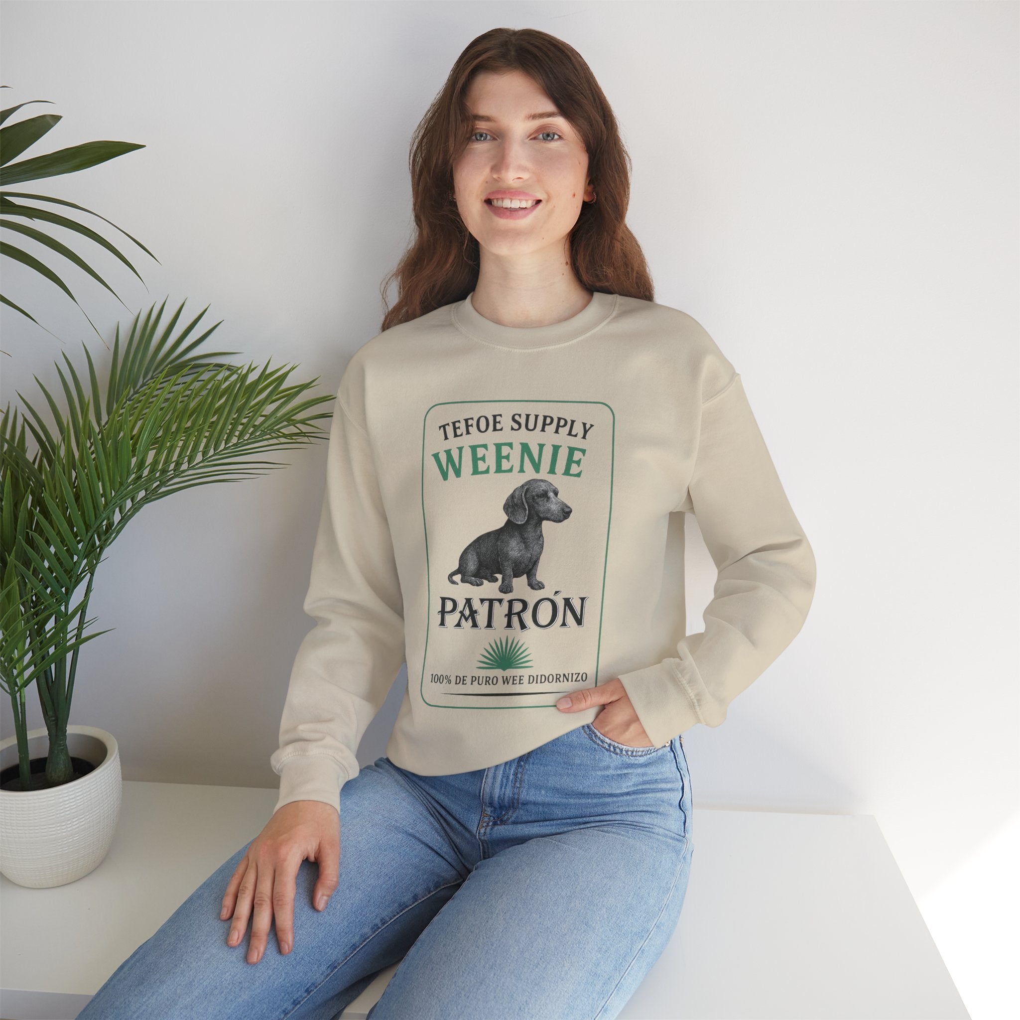 Weenie Patron Crewneck Sweatshirt — Dachshund 'Patrón' Graphic Crew