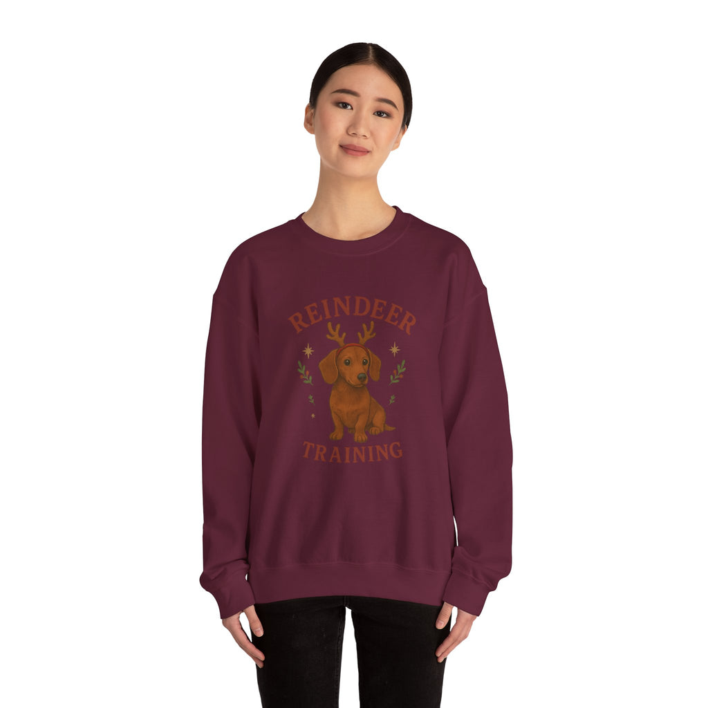 Cute Dachshund with Antlers Holiday Crewneck