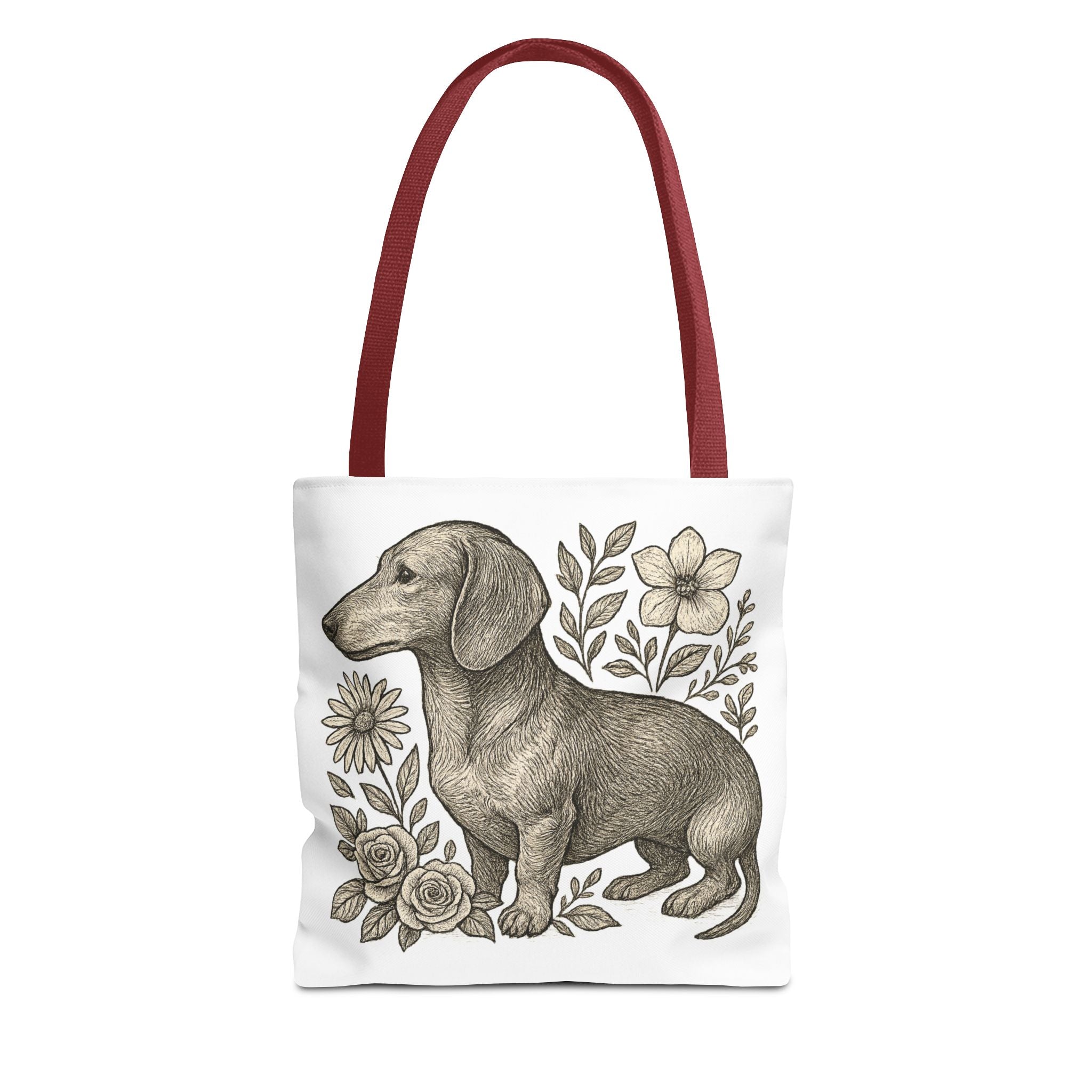 Dachshund Floral Tote Bag — Vintage Dog Illustration Canvas Tote
