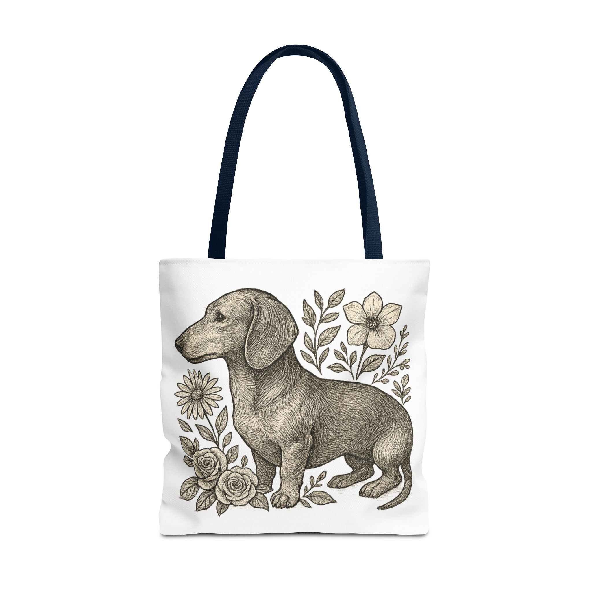 Dachshund Floral Tote Bag — Vintage Dog Illustration Canvas Tote