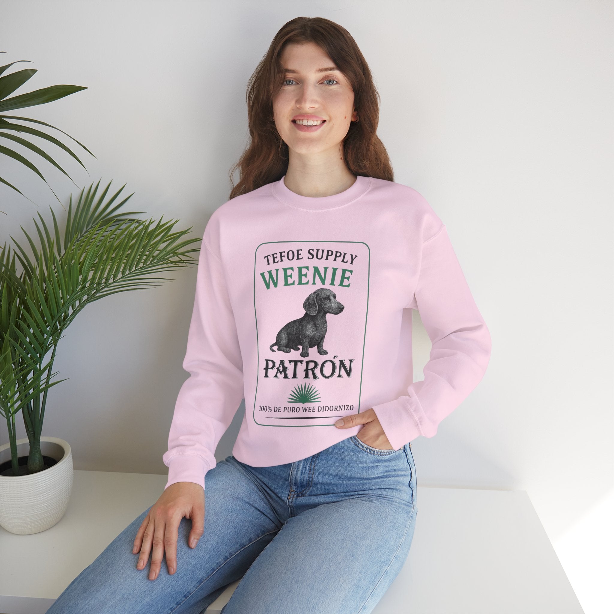Weenie Patron Crewneck Sweatshirt — Dachshund 'Patrón' Graphic Crew
