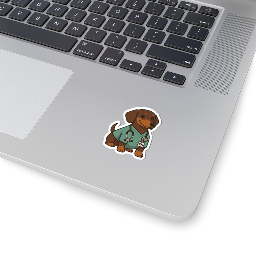 Dachshund Nurse Sticker — Cute RN Dog Kiss-Cut Vinyl Decal for Nurses, Laptops & Scrubs