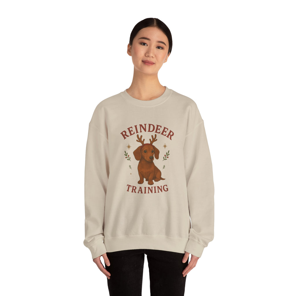 Cute Dachshund with Antlers Holiday Crewneck