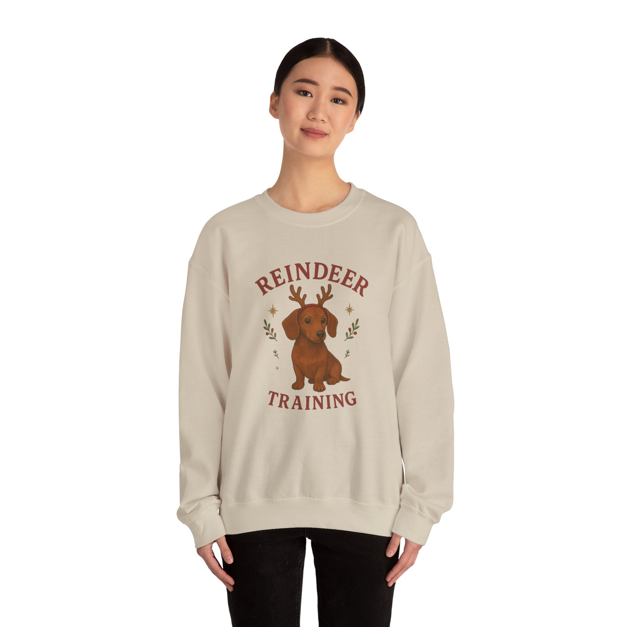 Cute Dachshund with Antlers Holiday Crewneck