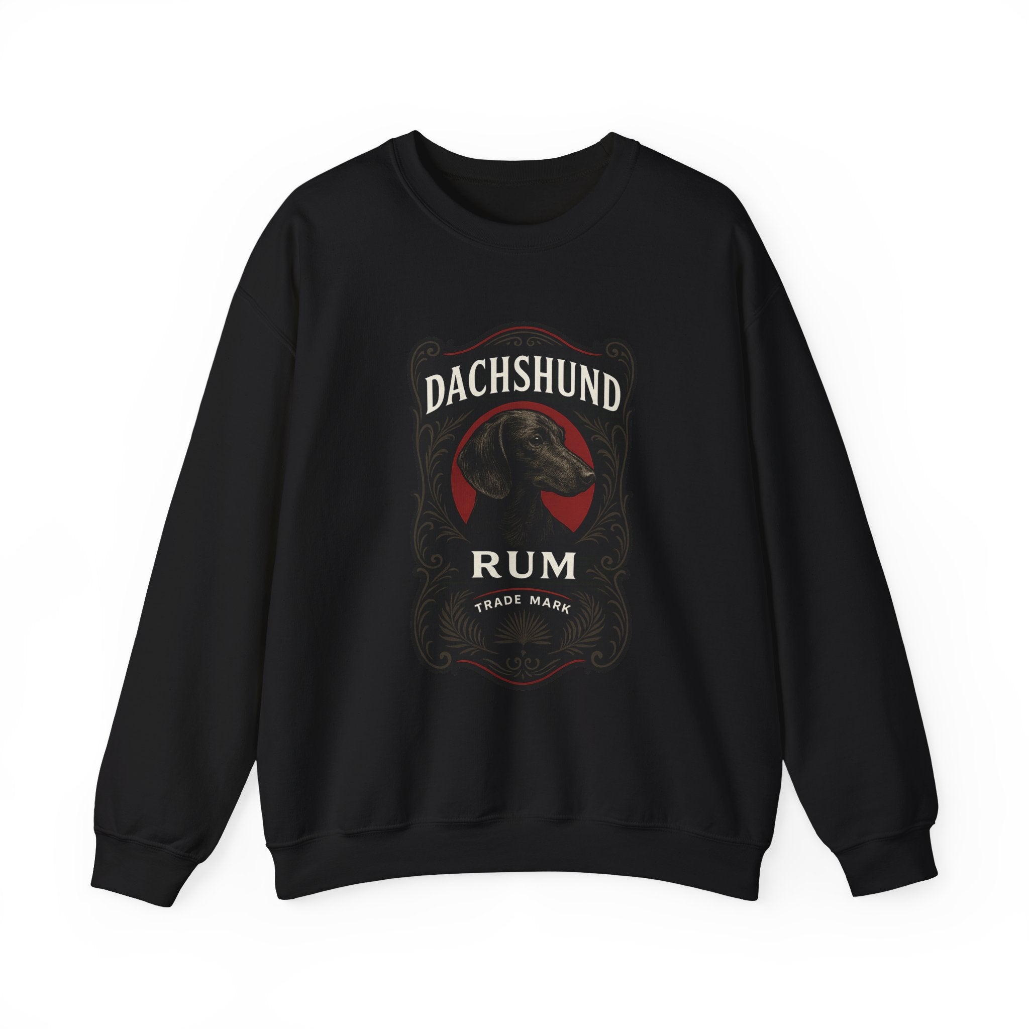 Dachshund Rum Crewneck Sweatshirt — Vintage Dog Label Graphic