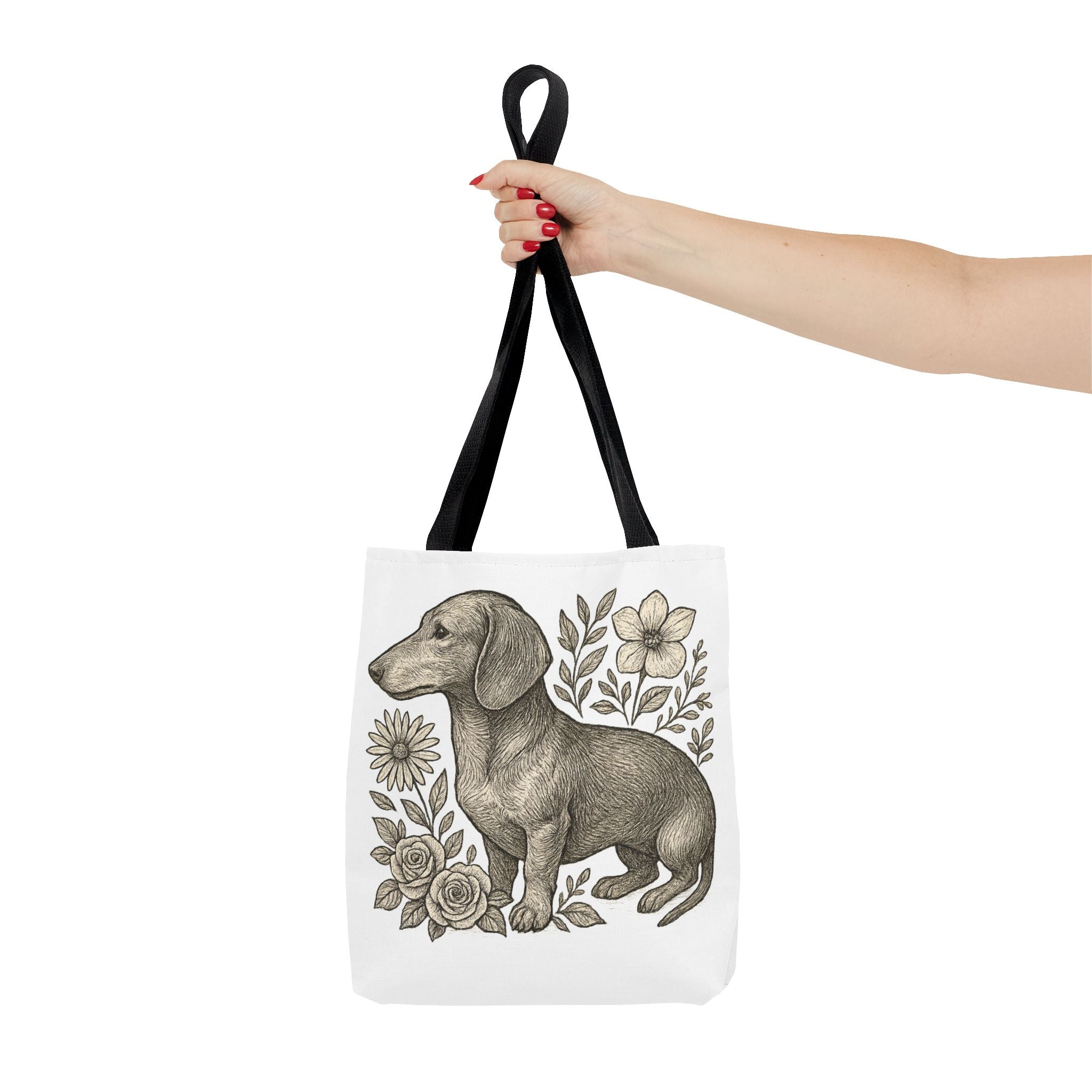 Dachshund Floral Tote Bag — Vintage Dog Illustration Canvas Tote
