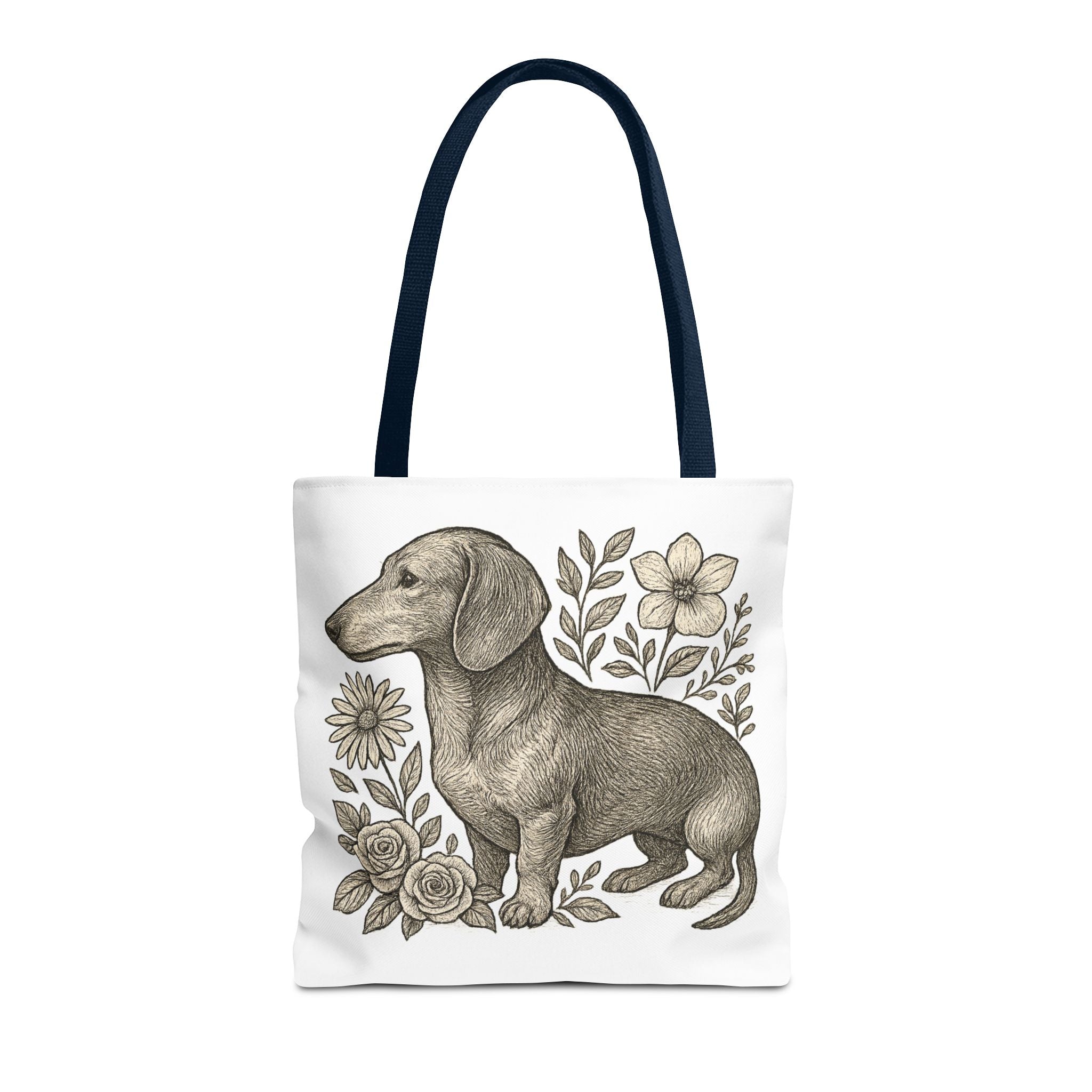 Dachshund Floral Tote Bag — Vintage Dog Illustration Canvas Tote