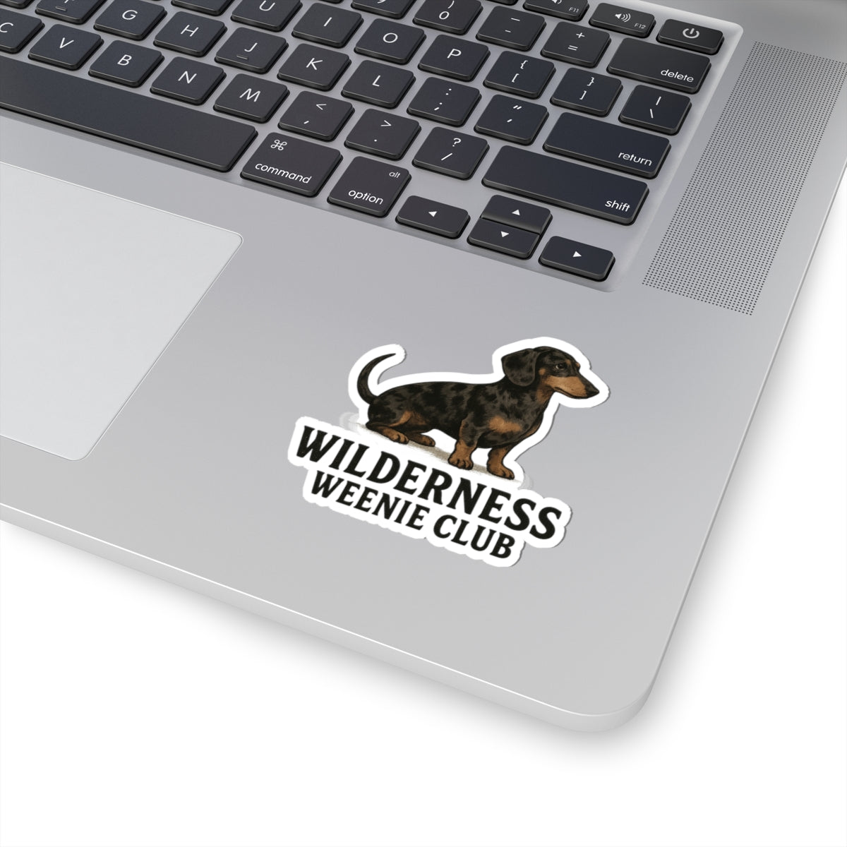 Wilderness Weenie Club Dachshund Sticker — Cute Adventure Dog Kiss-Cut Decal