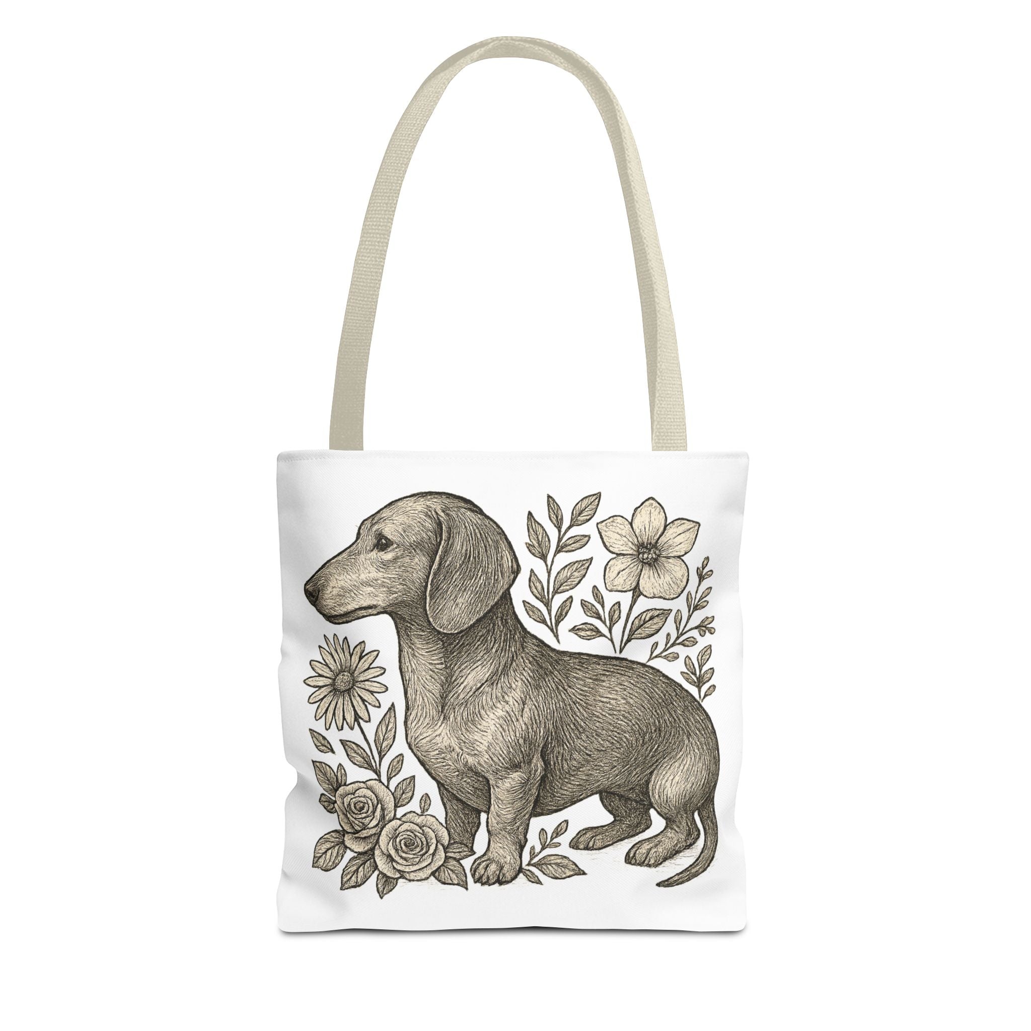 Dachshund Floral Tote Bag — Vintage Dog Illustration Canvas Tote
