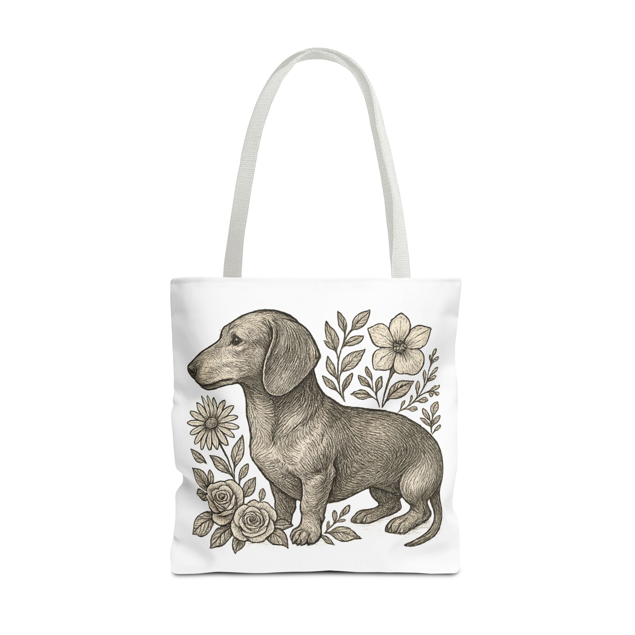 Dachshund Floral Tote Bag — Vintage Dog Illustration Canvas Tote