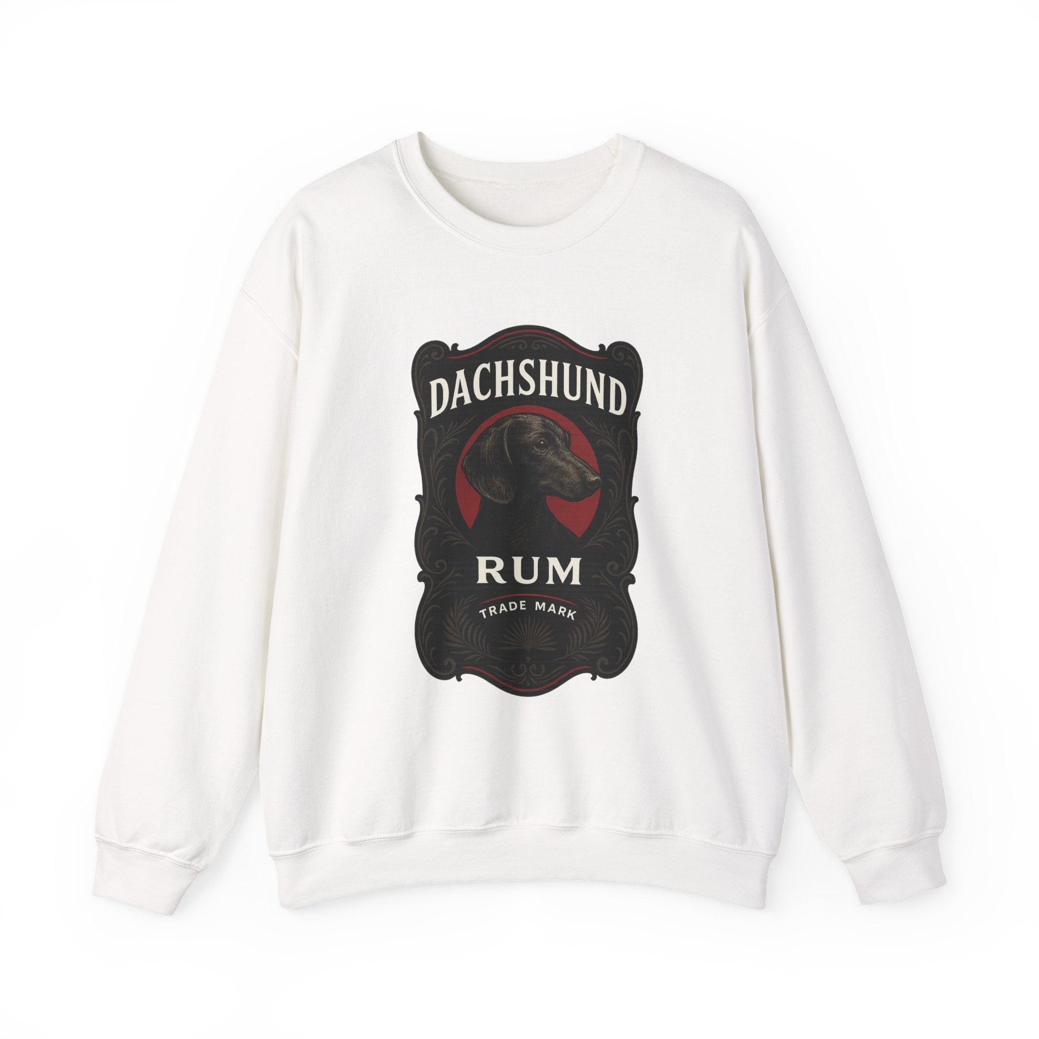 Dachshund Rum Crewneck Sweatshirt — Vintage Dog Label Graphic