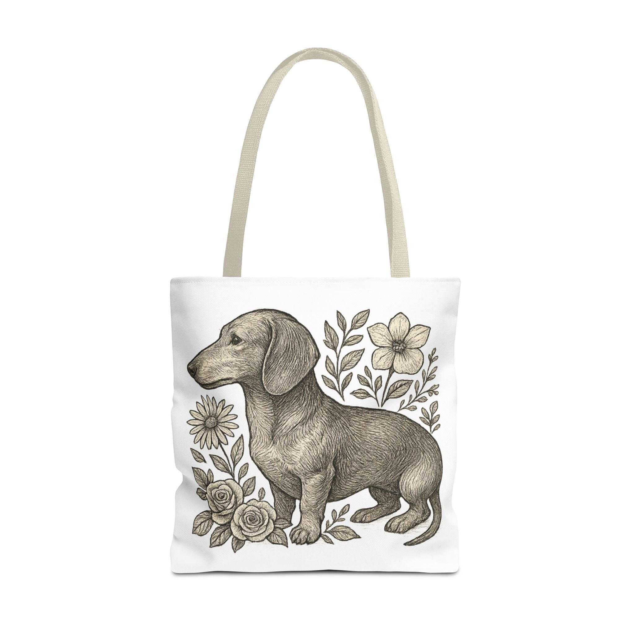 Dachshund Floral Tote Bag — Vintage Dog Illustration Canvas Tote