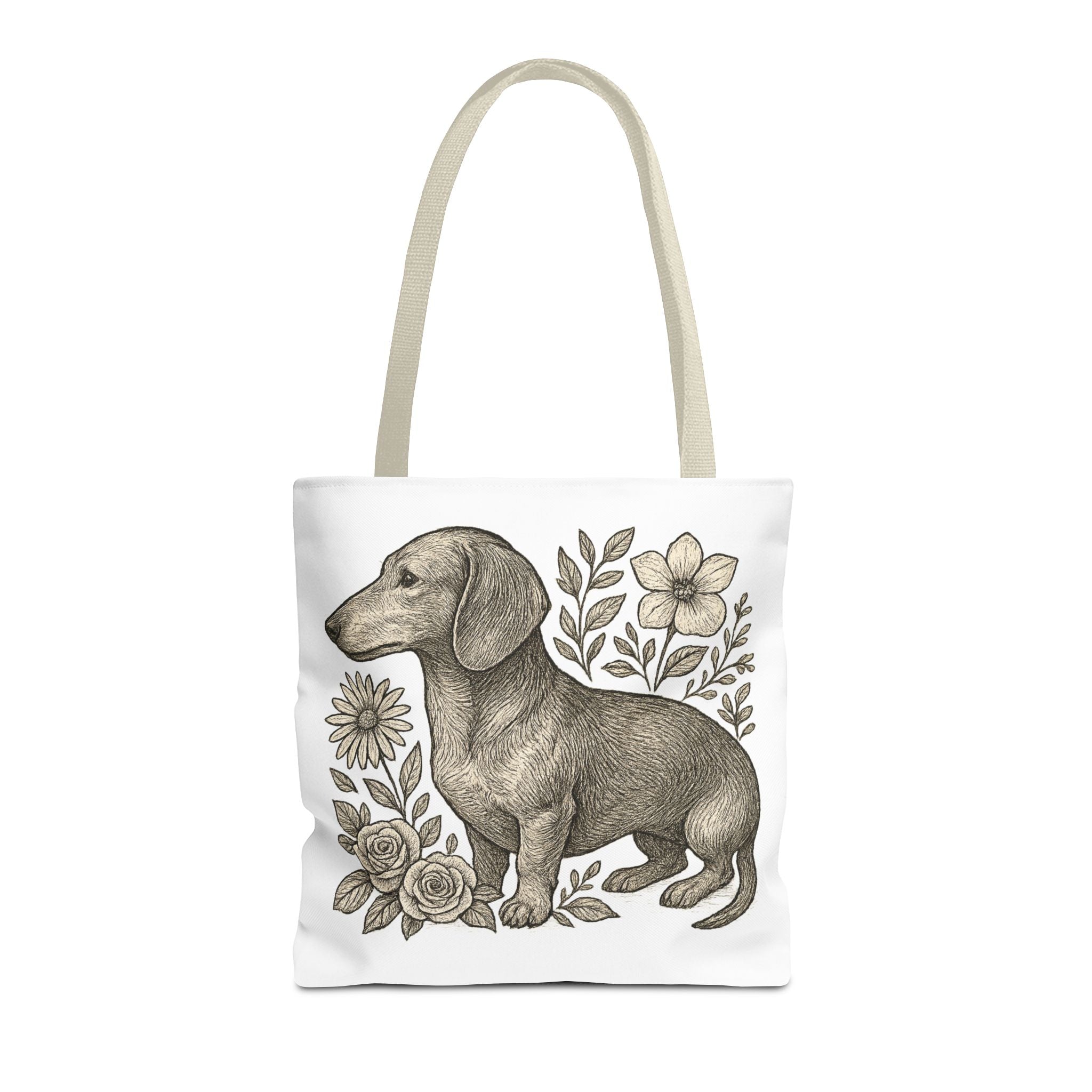 Dachshund Floral Tote Bag — Vintage Dog Illustration Canvas Tote