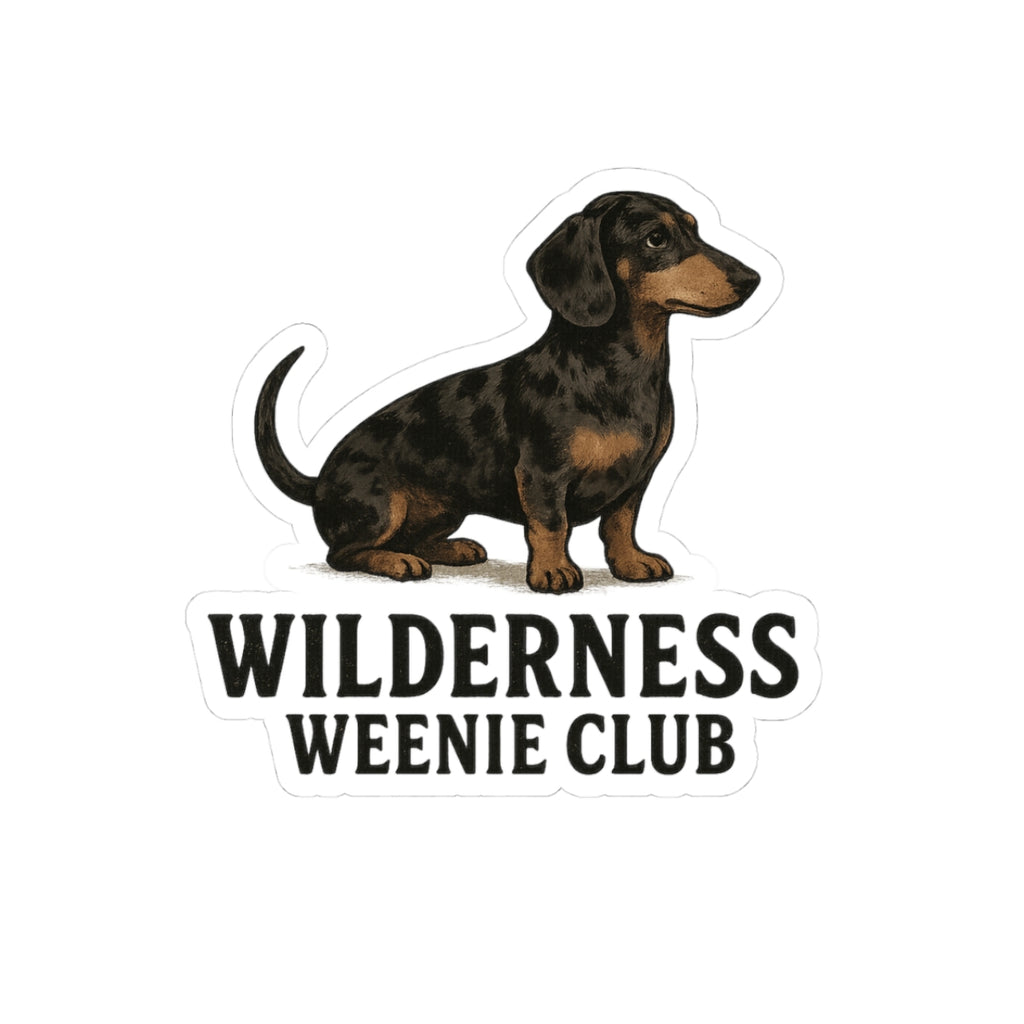 Wilderness Weenie Club Dachshund Sticker — Cute Adventure Dog Kiss-Cut Decal