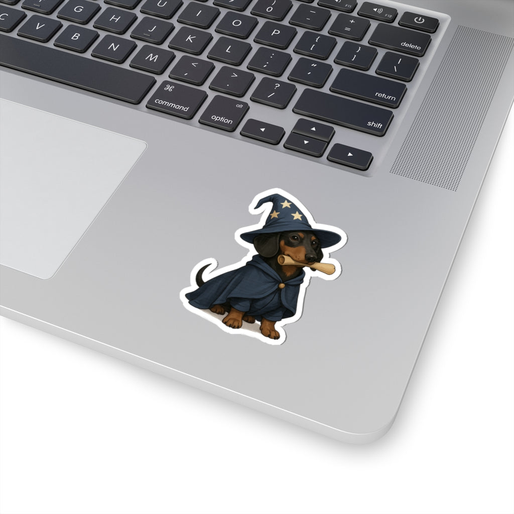 Wizard Dachshund Sticker — Cute Dachshund in Star Hat Kiss-Cut Vinyl Sticker