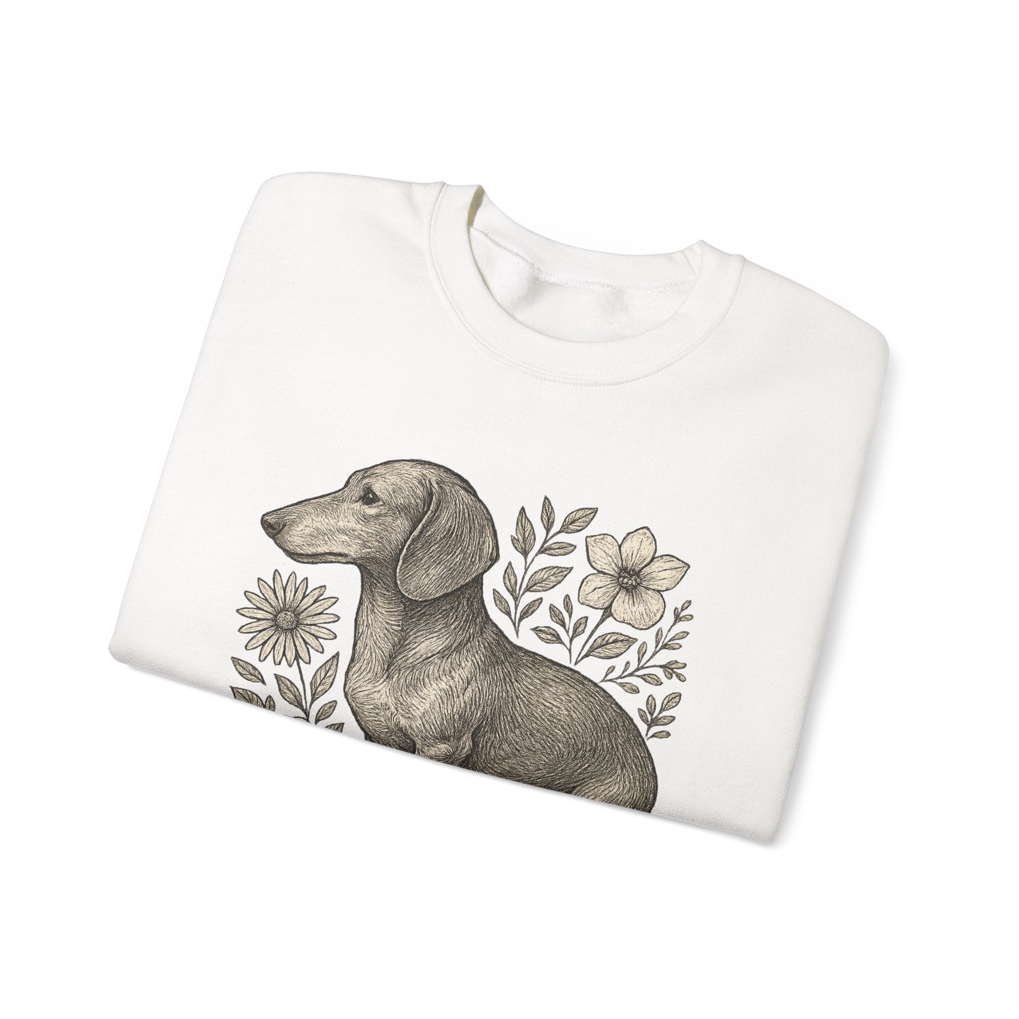 Dachshund Floral Crewneck Sweatshirt — Vintage Dachshund Illustration