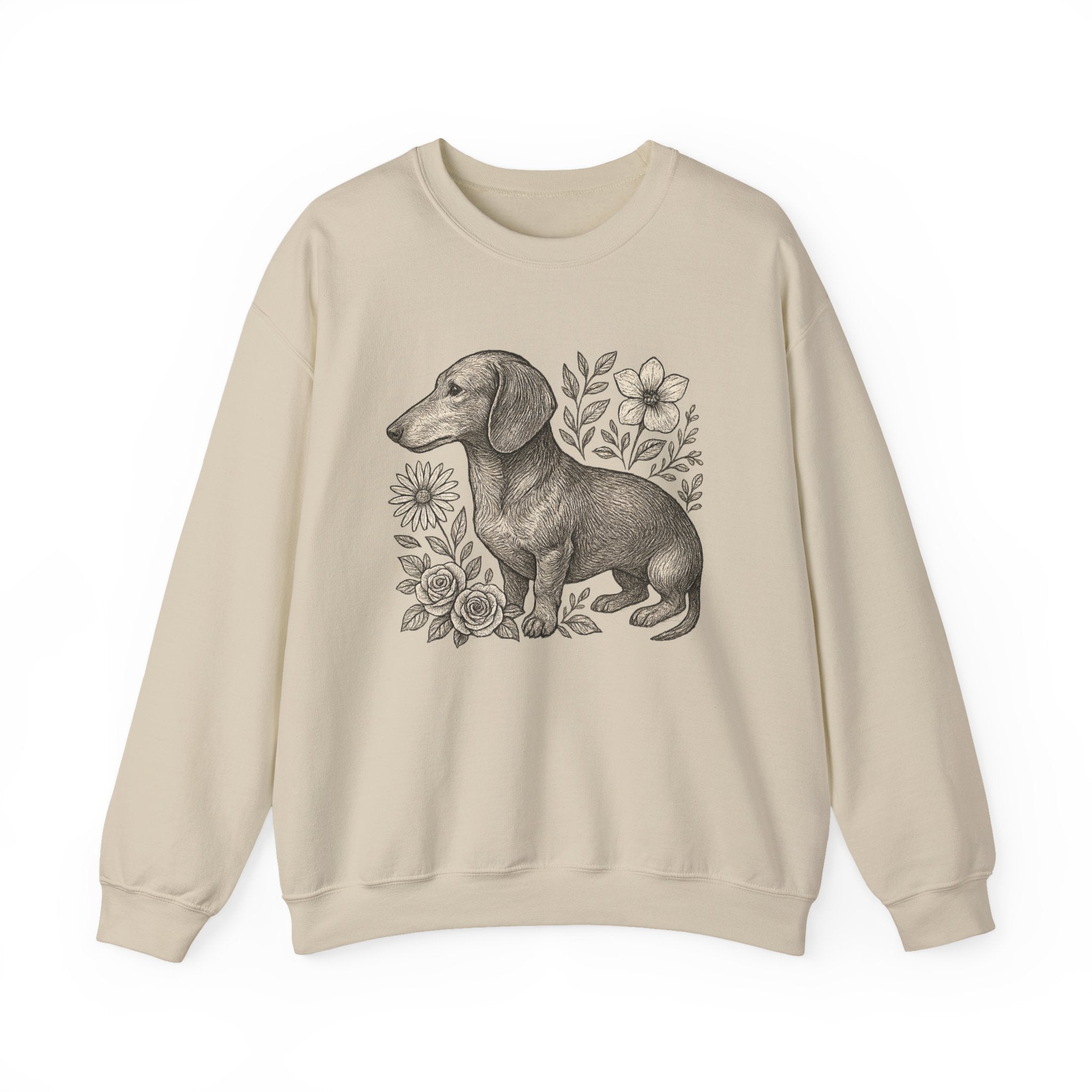 Dachshund Floral Crewneck Sweatshirt — Vintage Dachshund Illustration