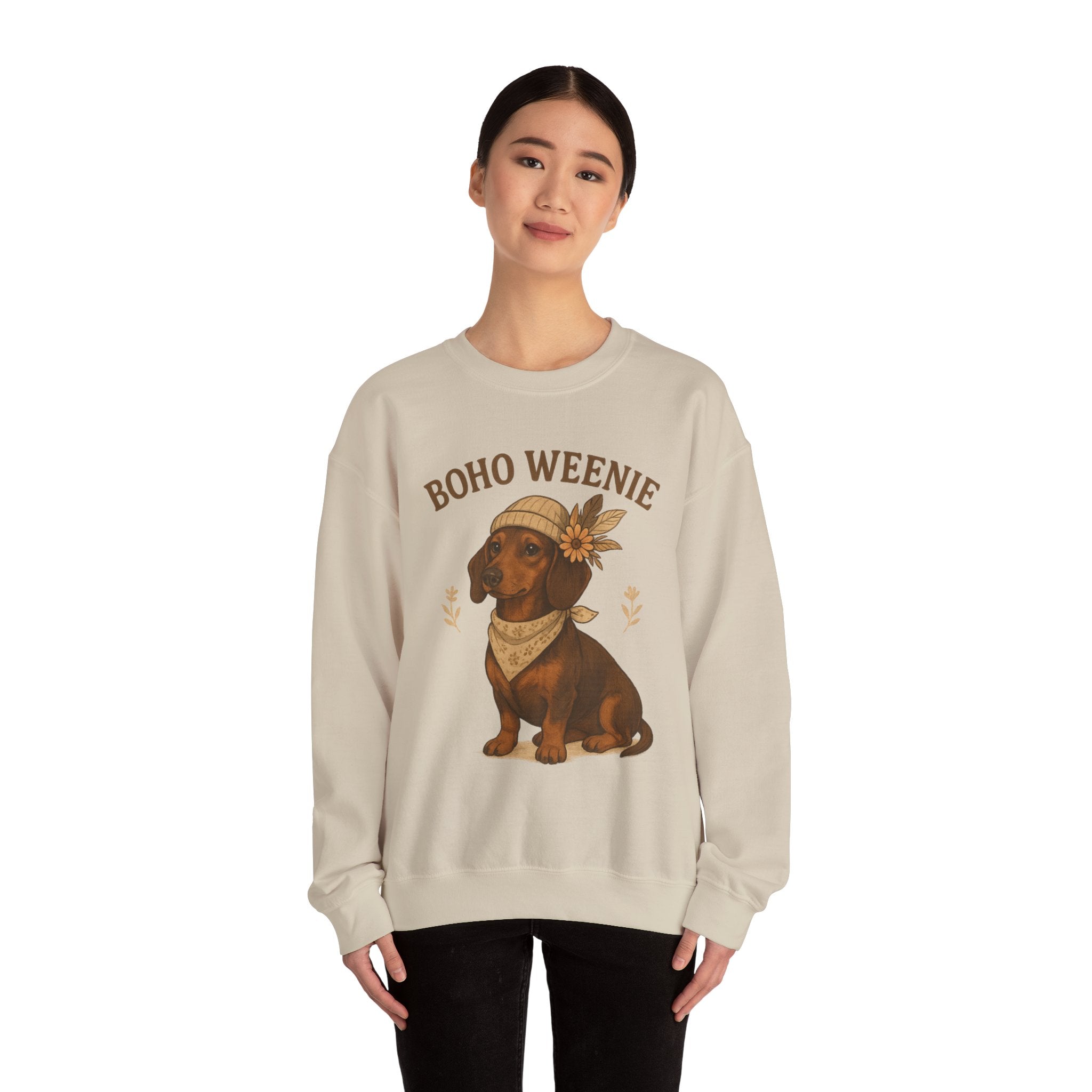 Crewneck Sweatshirt — "Boho Weenie" Dachshund Graphic