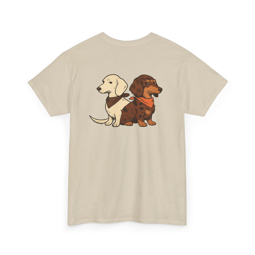 Dachshund Besties T-Shirt – Cute Back Graphic of Two Wiener Dogs ("Dachshund, Doxie" style)