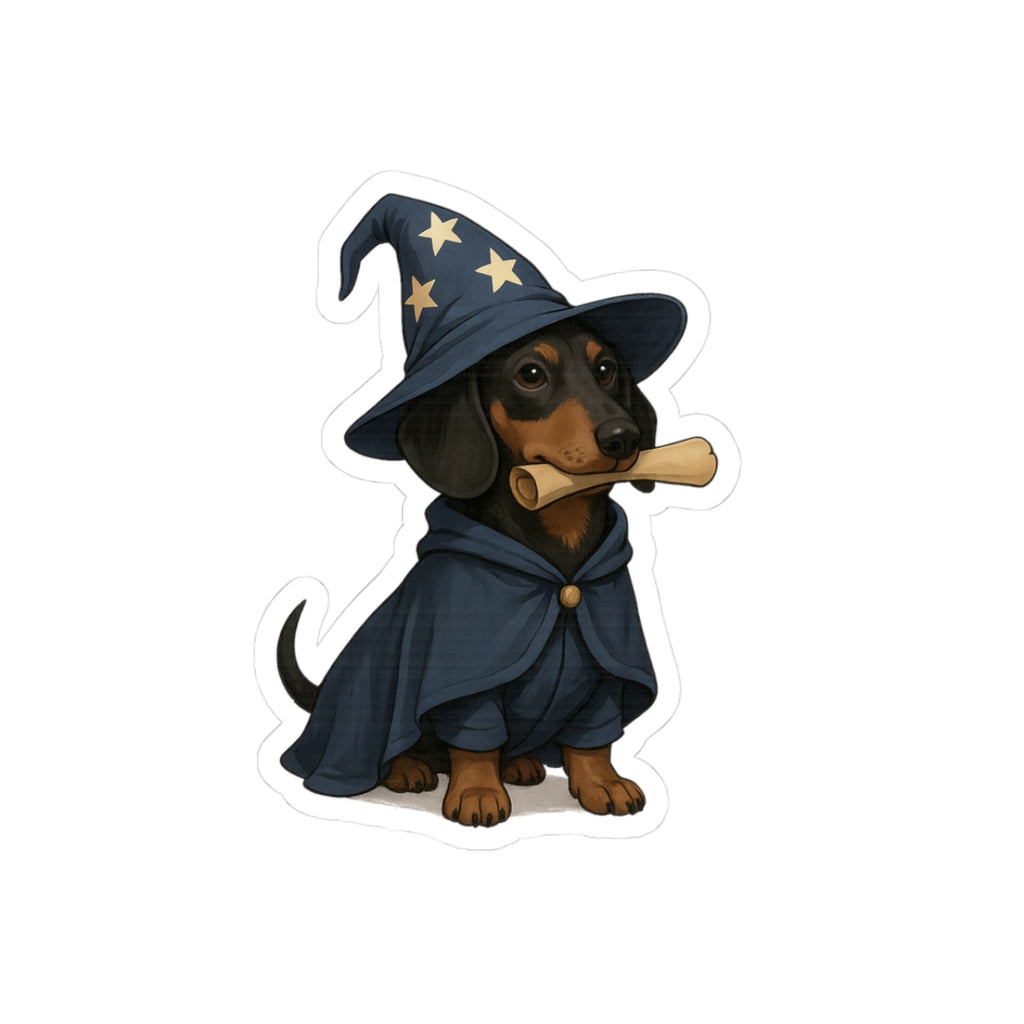 Wizard Dachshund Sticker — Cute Dachshund in Star Hat Kiss-Cut Vinyl Sticker