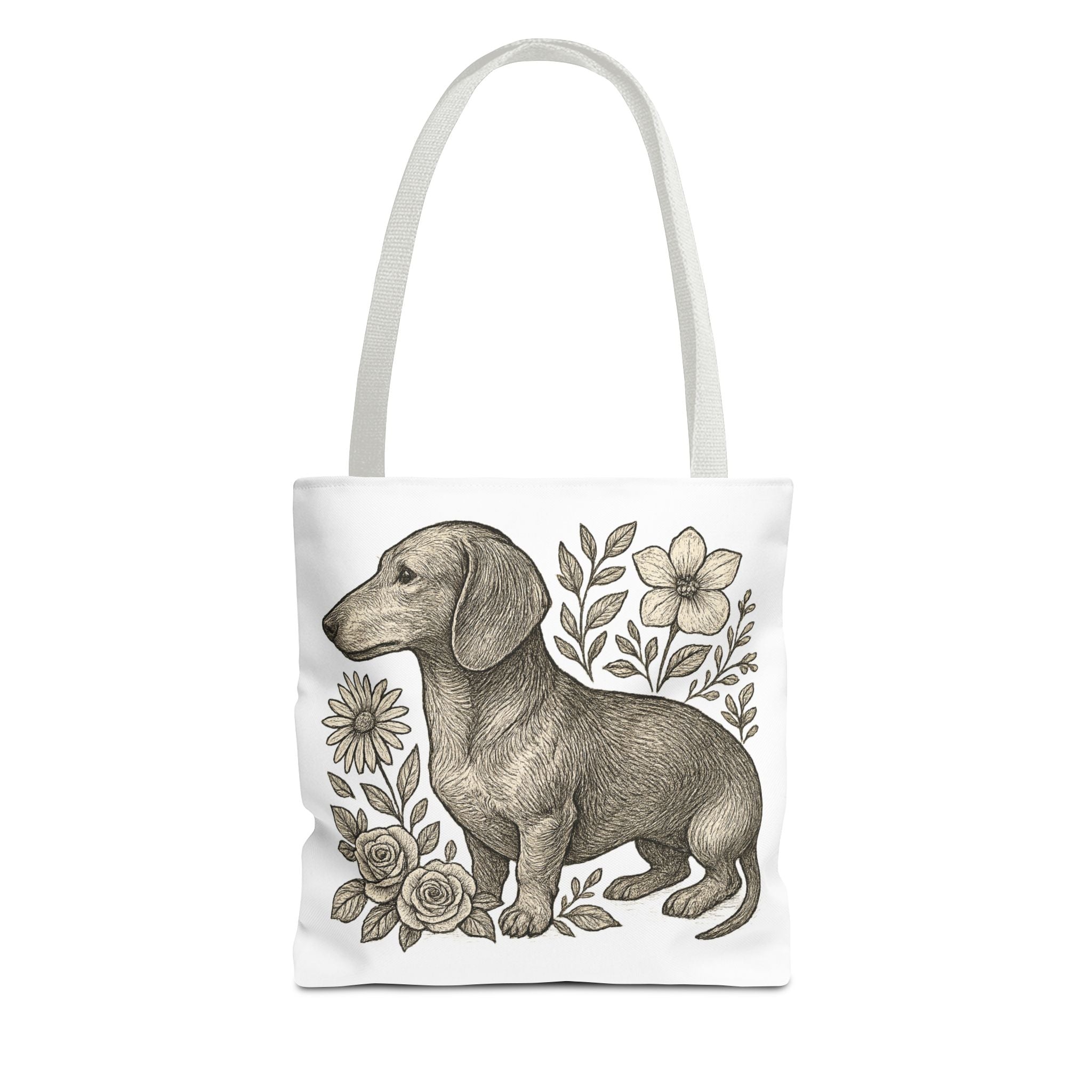 Dachshund Floral Tote Bag — Vintage Dog Illustration Canvas Tote