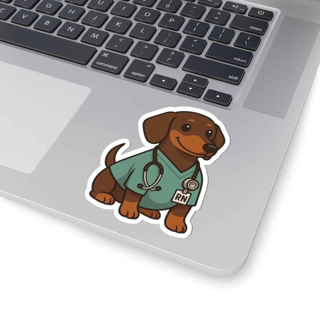 Dachshund Nurse Sticker — Cute RN Dog Kiss-Cut Vinyl Decal for Nurses, Laptops & Scrubs