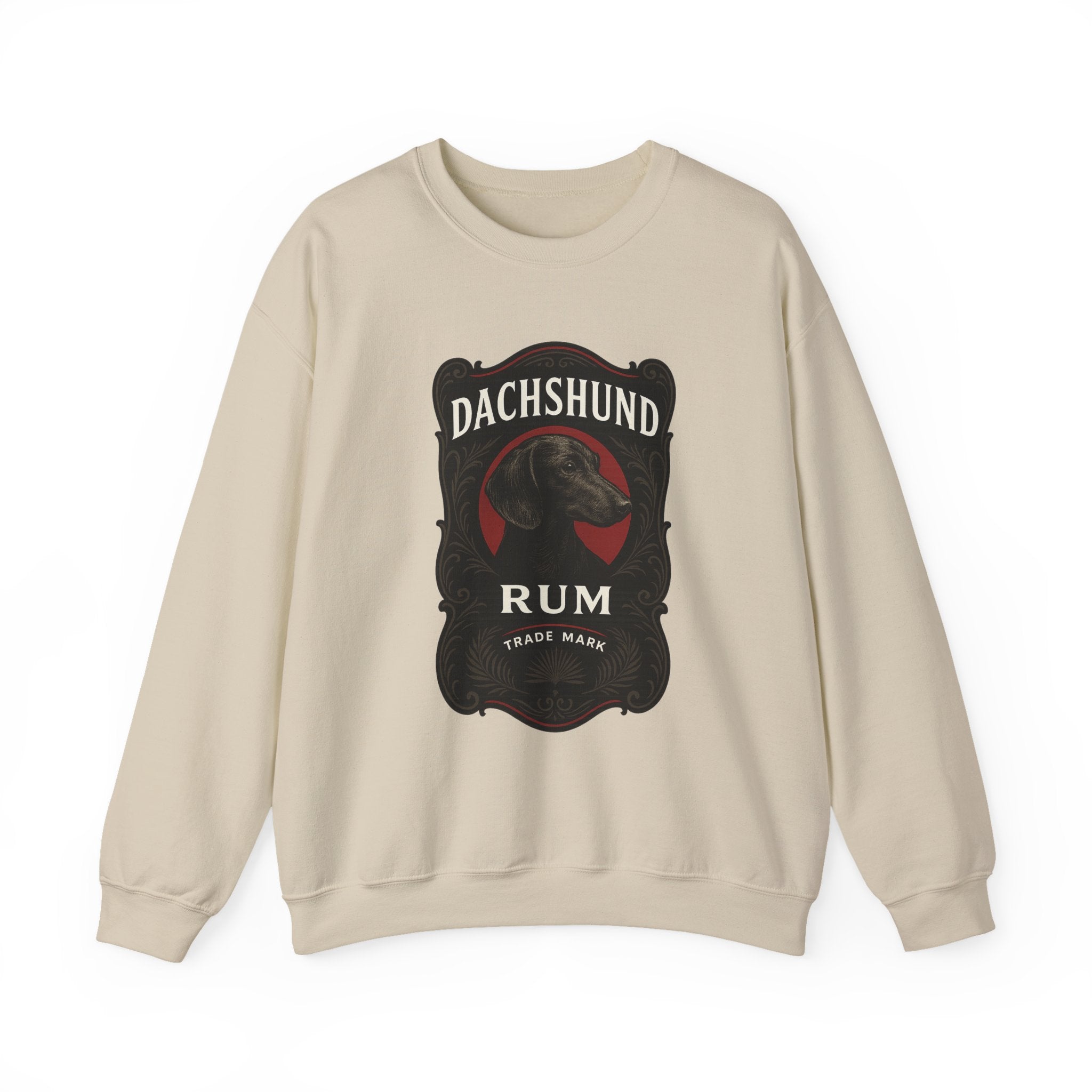 Dachshund Rum Crewneck Sweatshirt — Vintage Dog Label Graphic