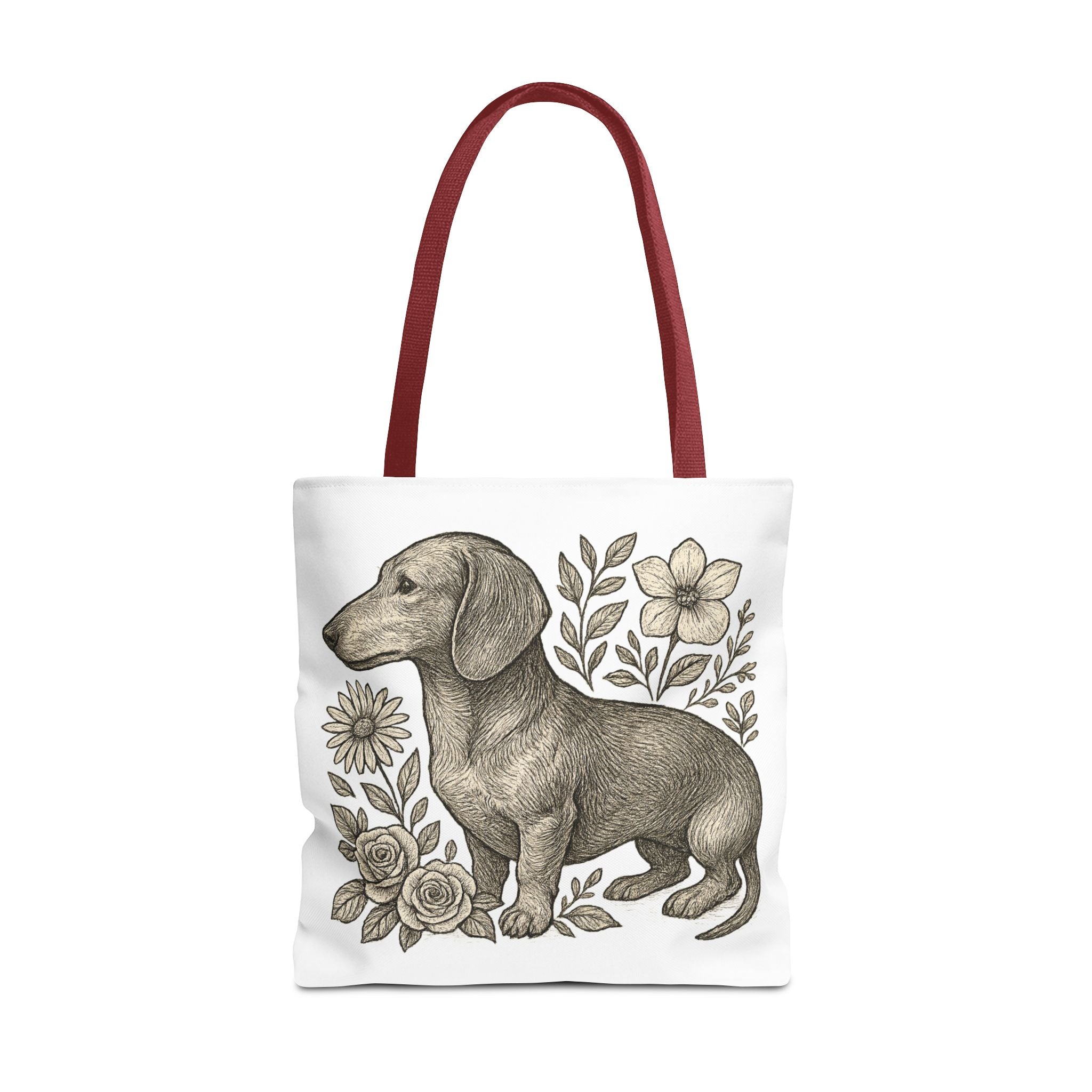 Dachshund Floral Tote Bag — Vintage Dog Illustration Canvas Tote
